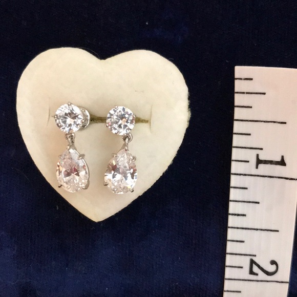 Pear and Round Cut Faux Diamond Drop Earrings - Picture 3 of 6